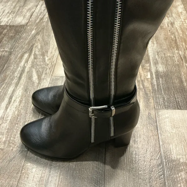 New York & Company Black Over-the-Knee Block Heel Boots with Dual Zippers Size 8 - Image 16