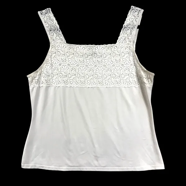 VTG Cinema Etoile L White Lace Yoke Square Neck Camisole‎ Tank Top Bridal Summer - Image 4