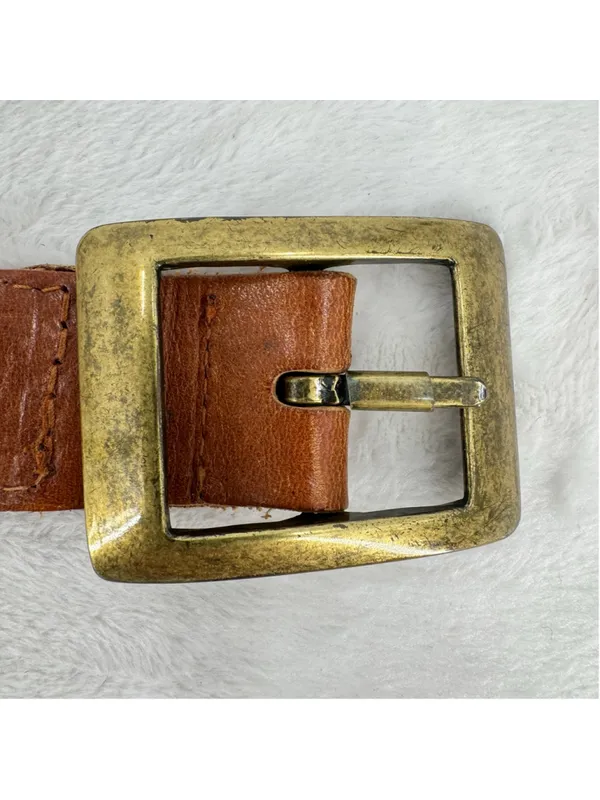Vintage Y2K Brown Leather Braided Belt Brass Buckle Classic 90s Indie Grunge - Image 4