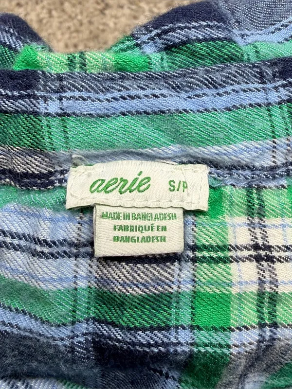 Aerie Plaid Flannel Long Sleeve Button Up Shirt Blue Green Small S Colorful - Image 4