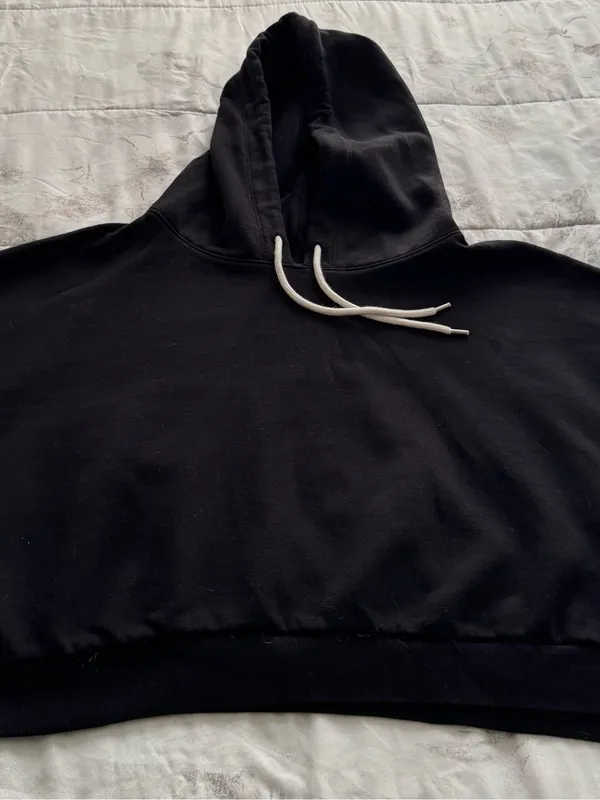 GAP Black cropped fleece Hoodie Sweater with White Drawstrings, size XL casual - Image 8