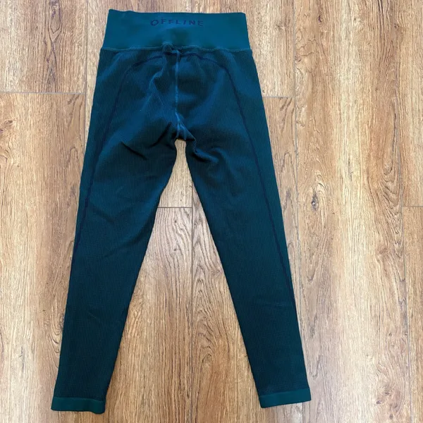 Aerie OFFLINE Seamless Waffle High Waisted‎ Leggings Dark Green Textures Size M - Image 2