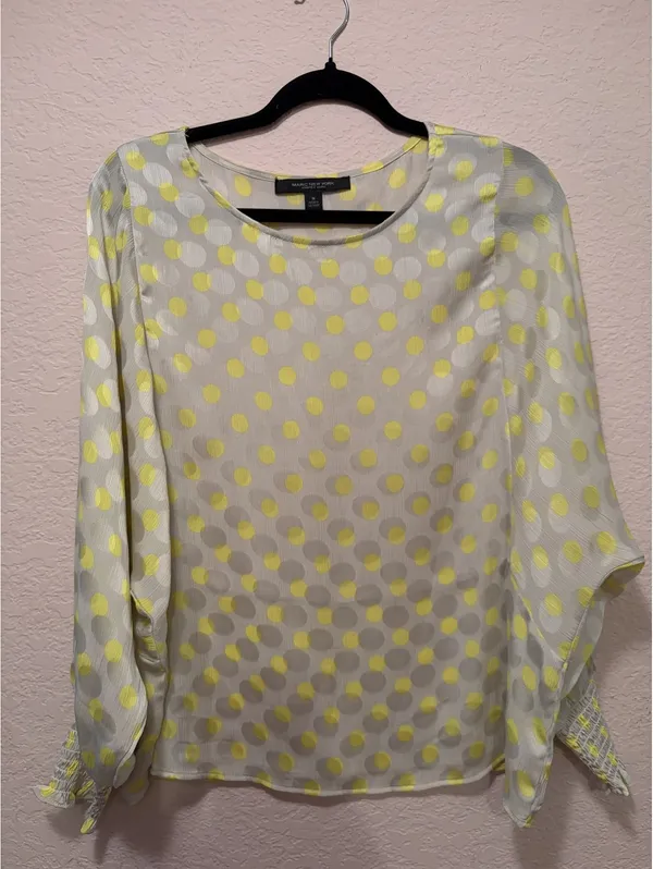 Marc‎ New York Andrew Marc Yellow Polka Dot Sheer Blouse Size M - Image 2