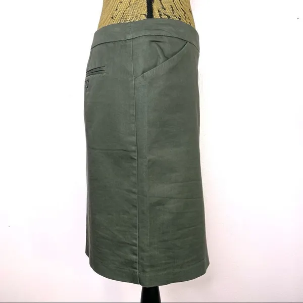 New York & Company Stretch Twill Khaki Pencil Skirt‎ Olive 6 - Image 3