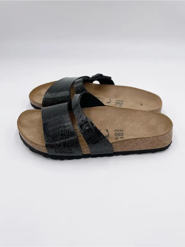 Birkenstock Birki's Double Strap Sandals Black Glitter Jelly Women's Size 8 - Image 6