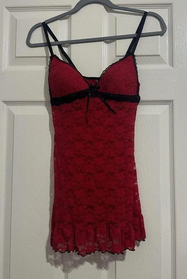 Gilligan & O’Malley Red & Black Lace Lingerie Slip Dress Nightie S Small - Image 3