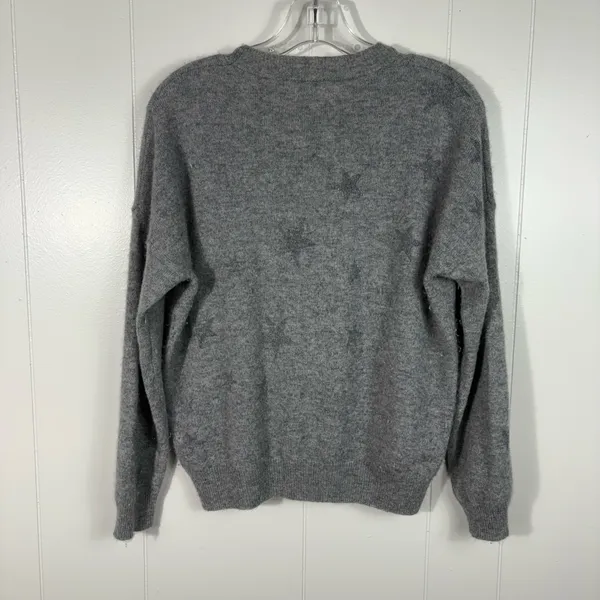 27 Miles 100% Cashmere Gray Silver Metallic Star Print Knit Sweater Small S - Image 6