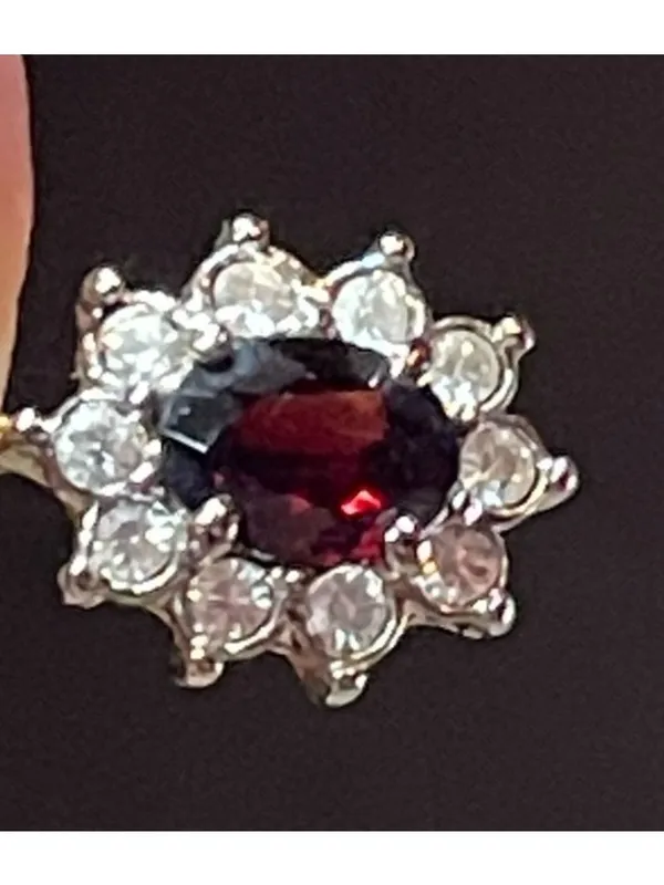 Gold Ruby Red Oval Gemstone Halo Pendant Necklace - Image 2