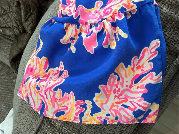 Lilly Pulitzer 100% Silk Blue Floral Off-Shoulder Women’s Dress Sz S Bell Sleeve - Image 6