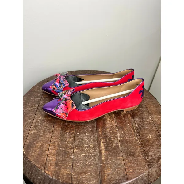 Dream Walkers Women Pink Purple Metallic Bow‎ Pointed Toe Flats Size 38 - Image 2