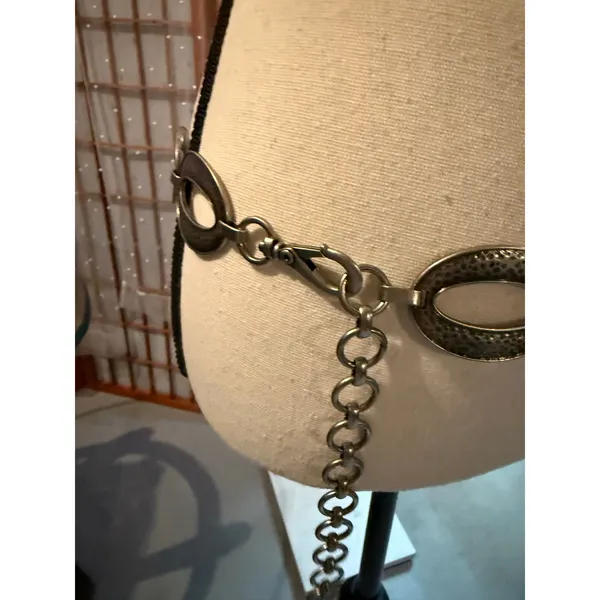 Vintage Fossil Silver Waist Chain Belt Hammered Metal Oval Link Y2K Boho - Image 2