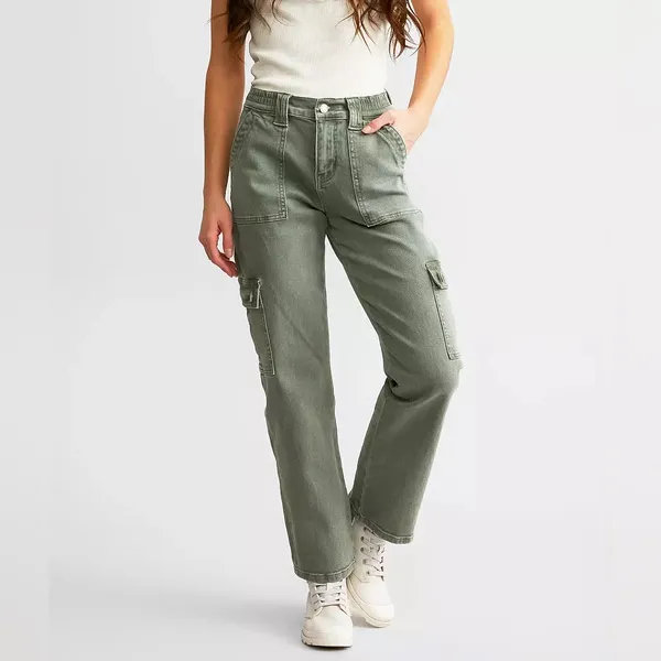 VERVET Buckle Green Stretch Cargo Y2K High Rise Wide Leg Pant Streetwear Size 24 - Image 9