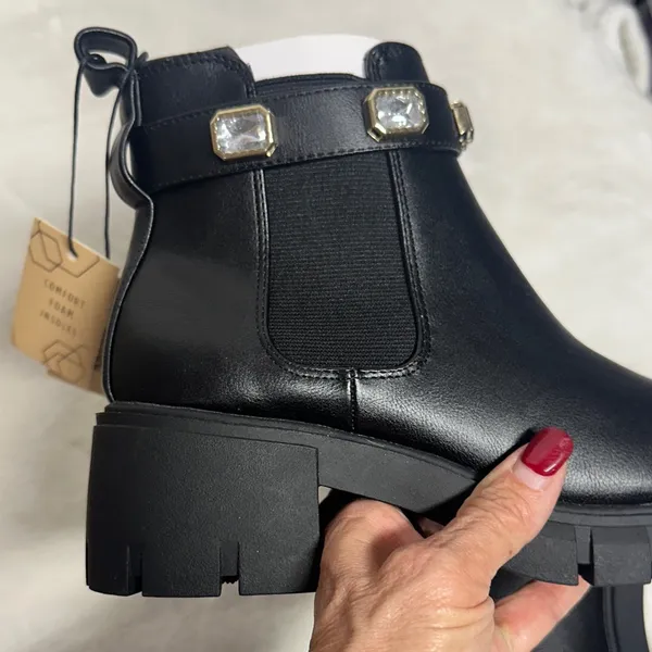 Stylish Black Ankle Boots with Gem Details Size 9 - Image 7