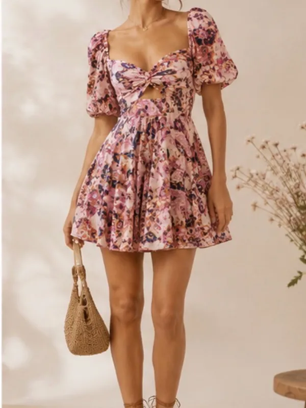 House of Harlow 1960 Pink & Purple Floral Twist-Front Mini Dress - Image 3