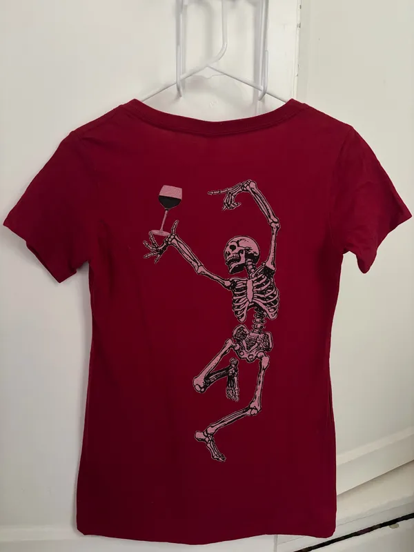 Red Tee with Dancing Skeleton Graphic Size S - Image 6