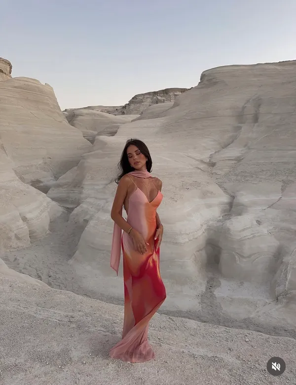 Zara Elegant Pink and Orange Maxi Dress scarf evening party wedding - Image 2