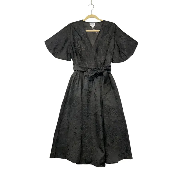 FRNCH Paris Noely Woven Dress Black Floral Jacquard Wrap Midi Medium NWT - Image 2
