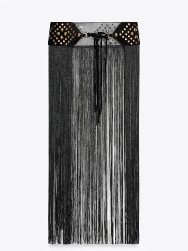 Zara Limited Edition Studded Tassel Sash Belt Black Gold Size US 30 New - Image 4