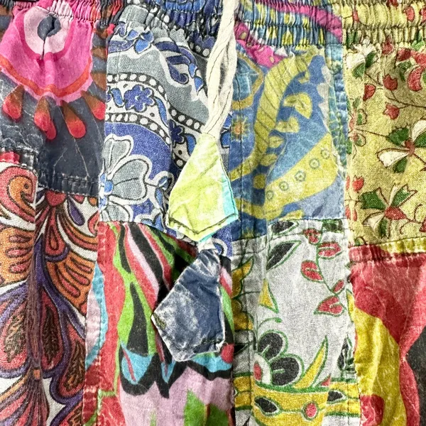 Blue Gecko Patchwork Shorts Size S/M Hippie Boho Cotton Cargo Pockets Festival - Image 3