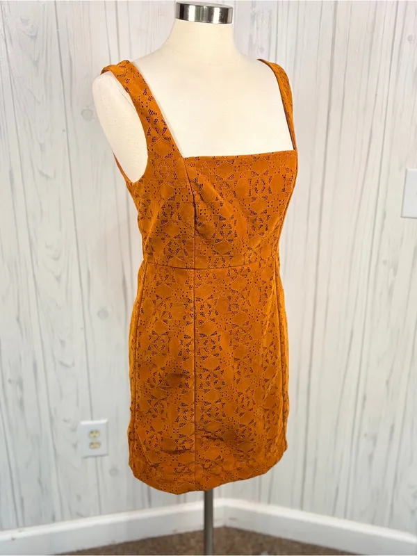 MAEVE | Anthropologie | Faux Suede Mini Dress Boho Laser Cut Detail, Sz 10 - Image 5