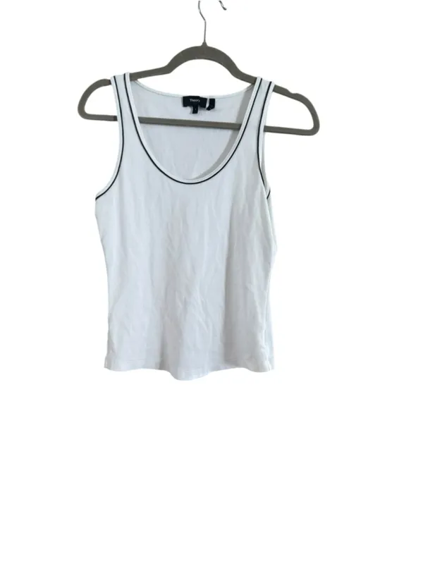 Women's Theory White & Black Scoop Neck Pima Cotton Tank Top Size S - Image 9