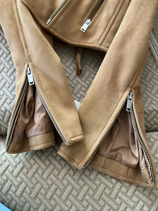 NWT Abercrombie & Fitch Women's Tan Suede Moto Jacket - Image 5