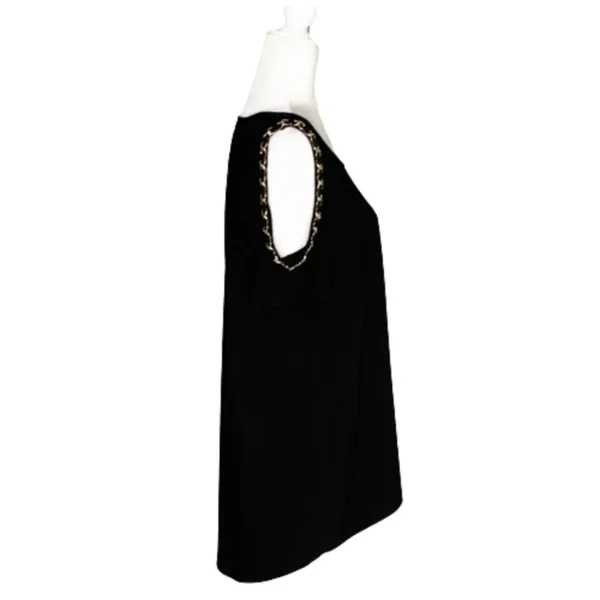 Coco Bianco Top Black Cold Shoulder Gold Chain Strap Detail Top Size Medium NEW - Image 5
