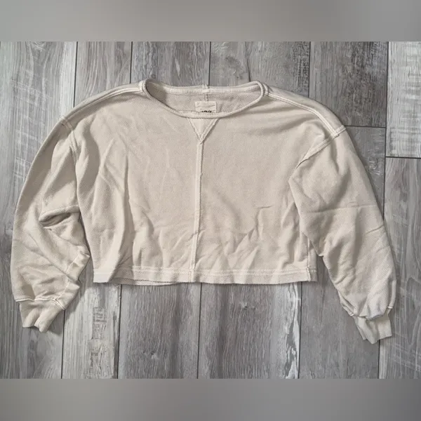 Aerie Beach Party Earthy Neutral Crop Raw Seam French Terry Crewneck size small - Image 5