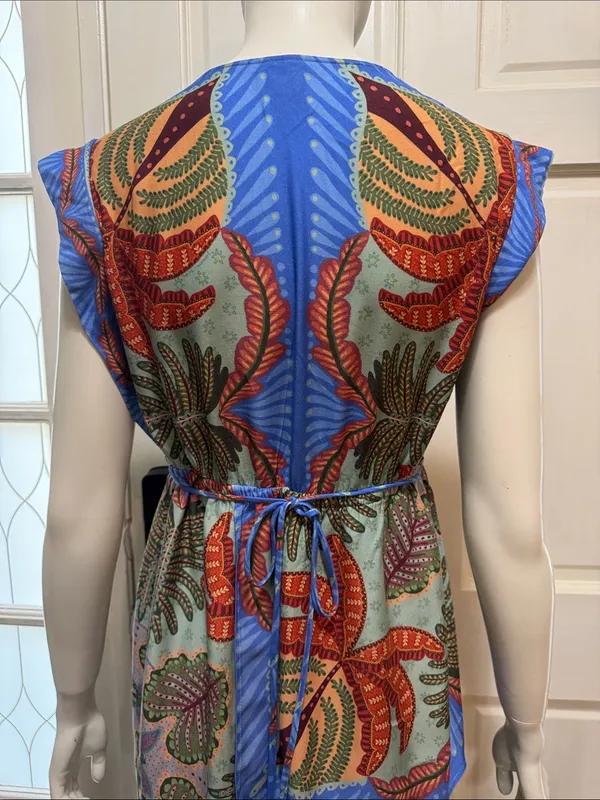 Farm Rio Viscose Sleeveless Tropical Print Blue Maxi Dress Size Small - Image 11