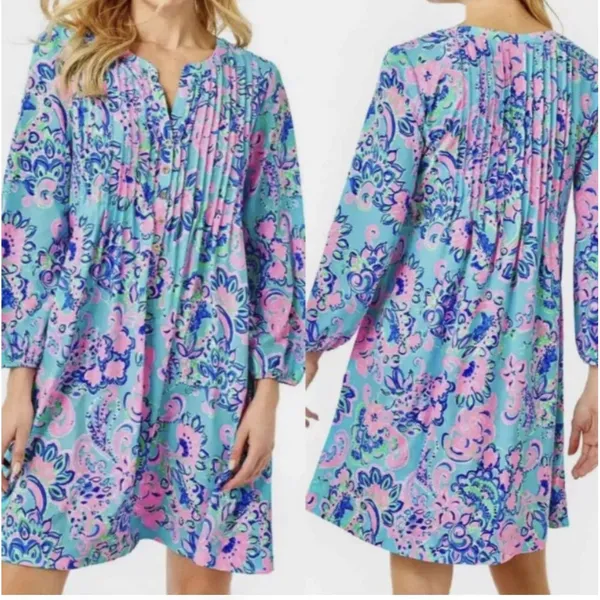 Lilly Pulitzer Chillylilly Seana Dress XS UPF50 Horizon Jungle Sunrise Oversized - Image 2