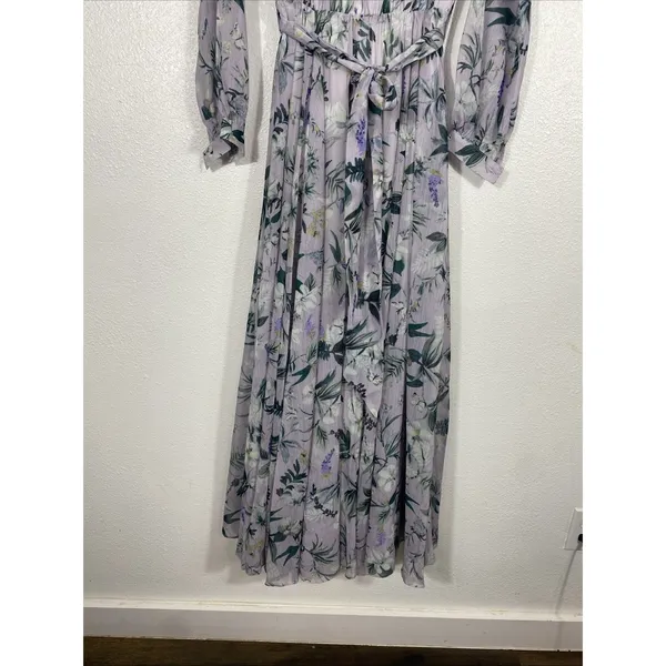 Ivy City Co Sweet Caroline Floral Maxi Dress Size M Lavender Wrap Smocked Sleeve - Image 7