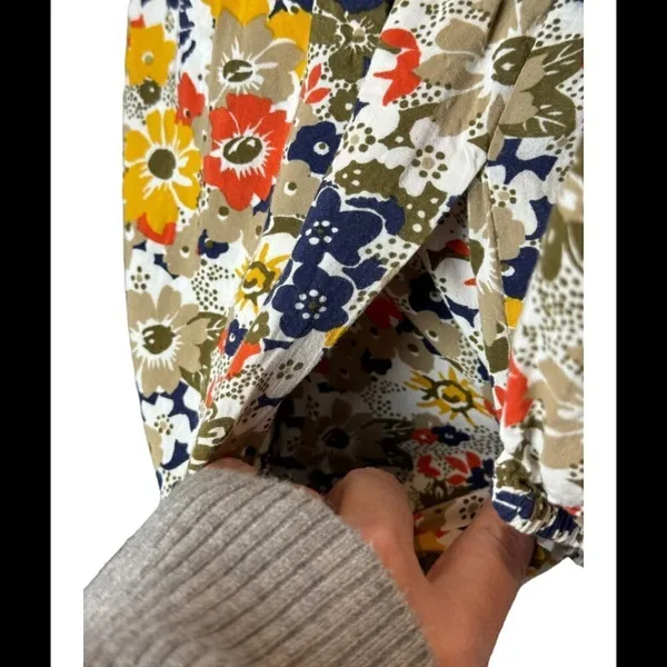 QMack Yellow Floral Print‎ V Neck Elastic Waist Blouson Mini Dress Size XS - Image 6