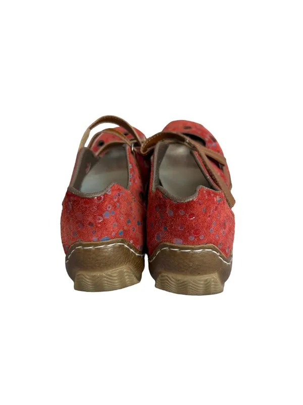 Rieker Red Polka Dot Suede Mary Jane Flats Crisscross Strap Ankle Size 7 Women's - Image 4