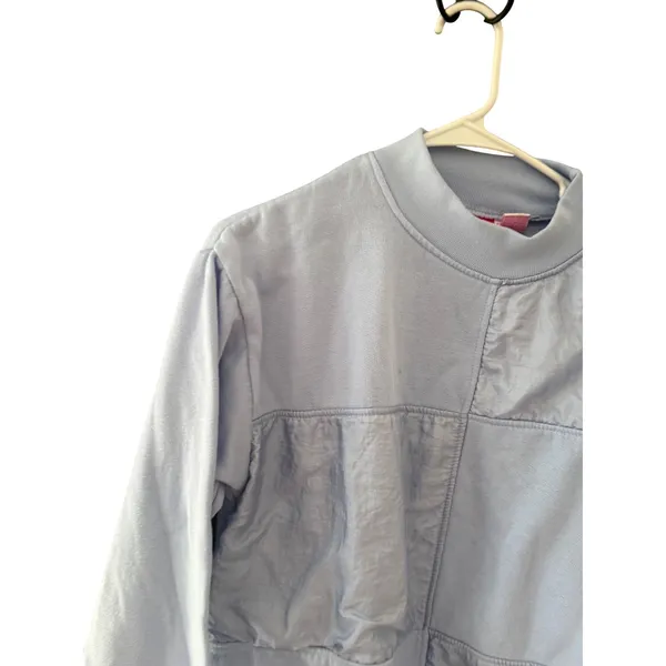 Vintage Gitano 80s Blue Mixed Media Mock Neck Sweatshirt P Medium Drawstring - Image 2