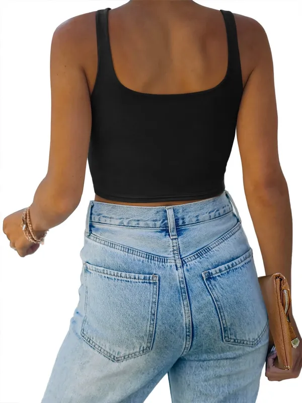 ReoRia Black Square Neck Crop Camisole - Image 2