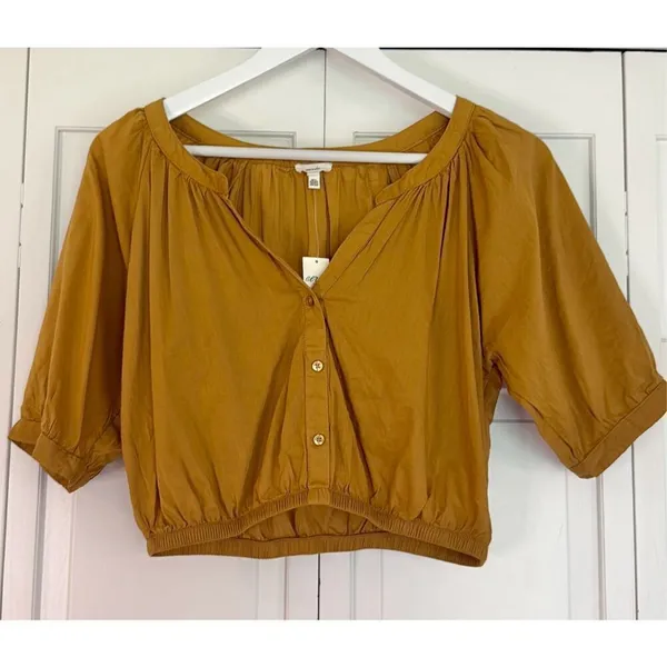 Aerie NWT mustard yellow cropped puff sleeve blouse XS - Image 2