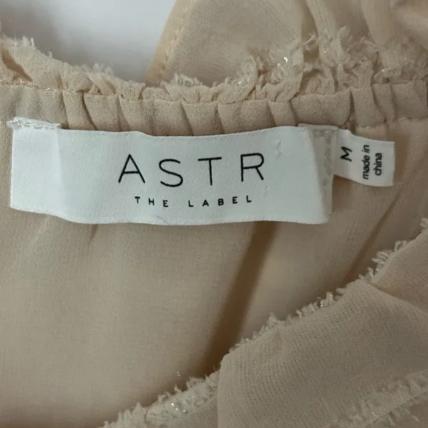 ASTR The Label Off The Shoulder Blouse Sz M Puff Sleeves Shimmer Peplum Top - Image 5