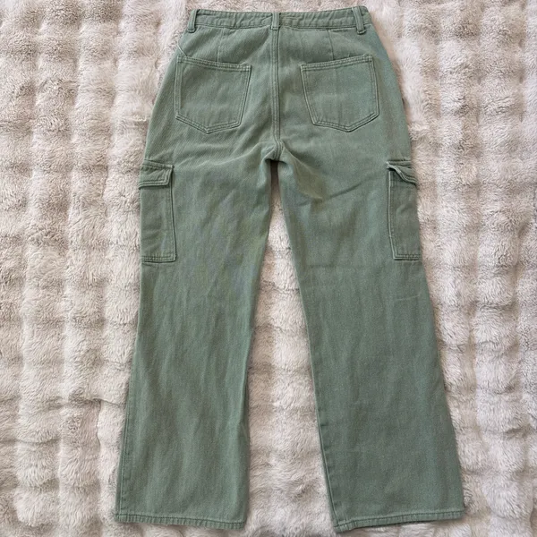 Cider Green Cargo Jeans Womens Size S Alessia Wide Leg High Rise Solid Utility - Image 2