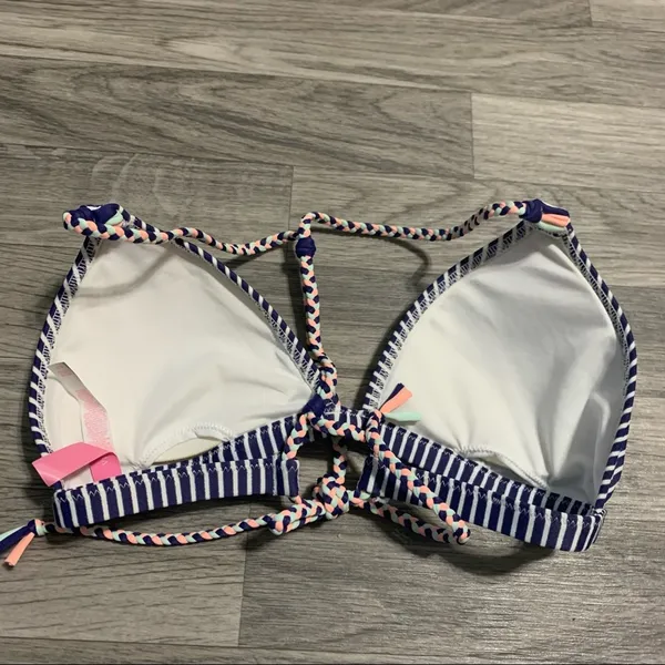 Victoria’s Secret Navy Blue White Stripe Swim Top; Medium - Image 8