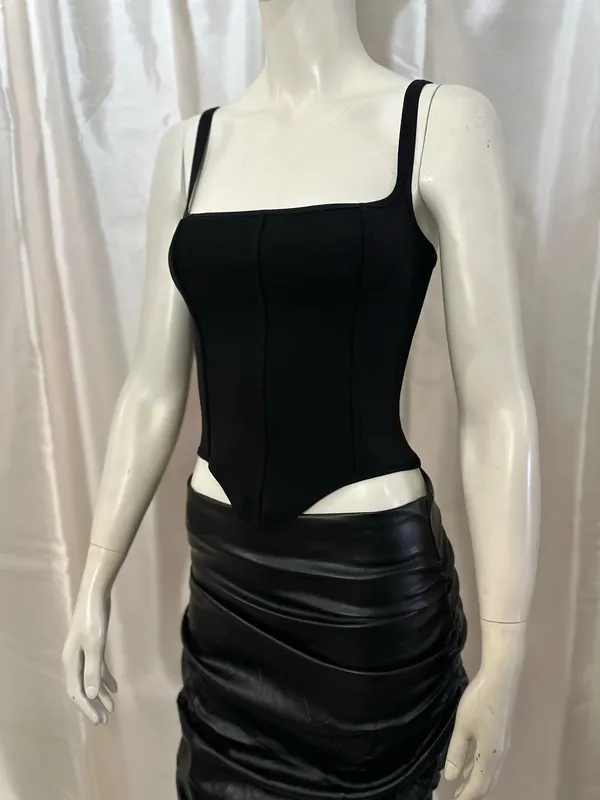 ZARA NWT Black Corset Tank Top Size Small | Square Neck Stretch Bustier Cami - Image 3