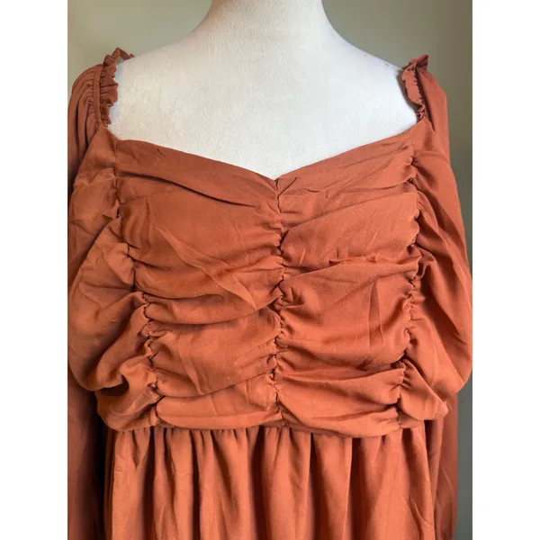 Andree by Unit 1xL Rust Sweetheart‎ Long Sleeve Mini Dress 1X NWT boho whimsi flowy dainty y2k - Image 2