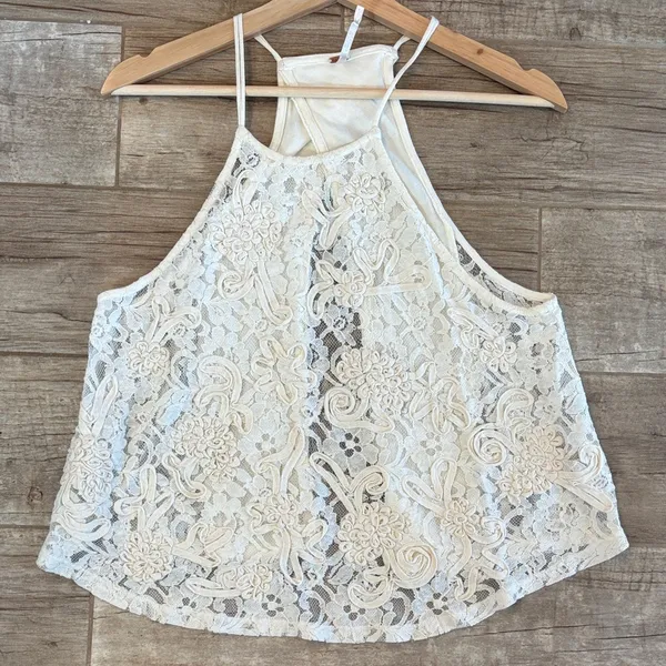 Free People Cream Lace Boho Festival Open Back Top - Image 2
