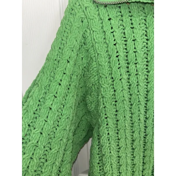 Aerie Kelly Green Cable Car Quarter Zip Sweater Oversized S Chenille - Image 6