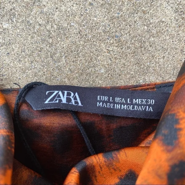 Zara Animal Print Satin Slip Top Dress New Womens Large Brown - Image 2