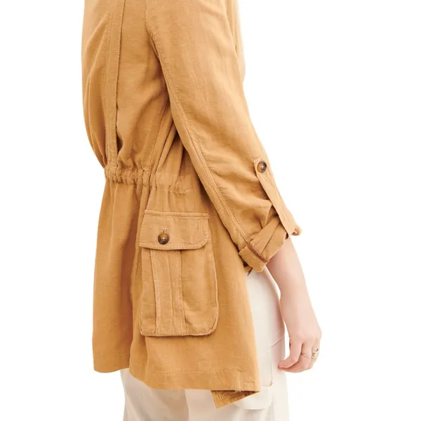 Free People Medium Jacket Charly‎ Blazer Beige Tan Linen Button Cinched 1090 - Image 3