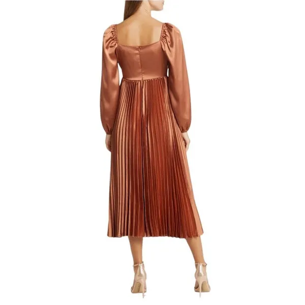 ZOE AND CLAIRE Long Sleeve Pleated Midi Dress in Sienna - Image 2