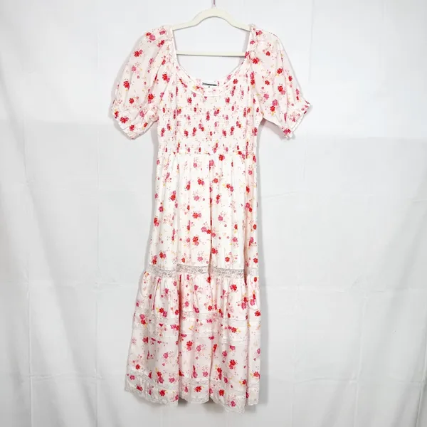 LoveShackFancy X Target Cosette Floral Midi Dress Smocked Cottagecore Lace Pink - Image 2