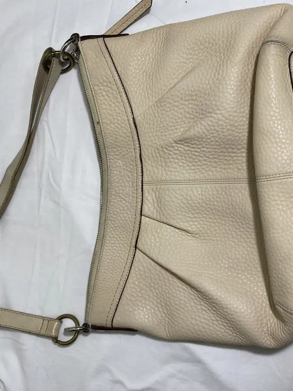 Coach Pebbled Leather Shoulder Bag Cream Ivory Pink Lined Hobo Purse F15064 - Image 11