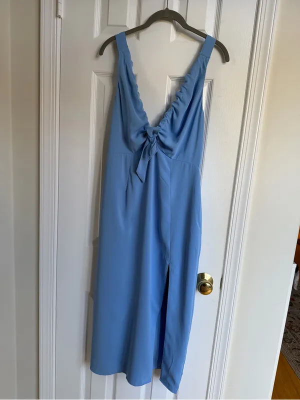 Abercrombie Cinched Neck Slip Midi Dress Blue M Petite - Image 2