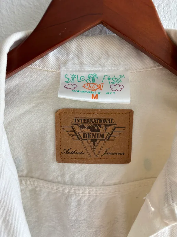 Silent Fish Vintage White Sun Face Denim Jacket - Image 6